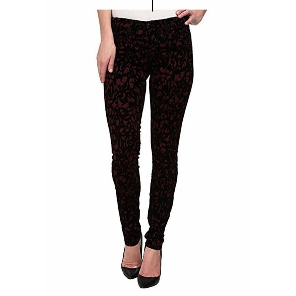 J BRAND Women Super Skinny Mid-Rise Jeans 620JE17 Mulberry Brocade Black Red 25